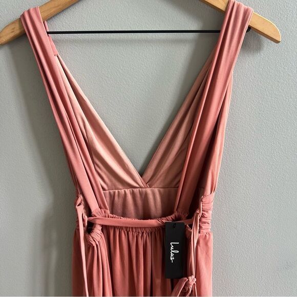 Lulu’s Mesmerized by Love Rusty Rose Mesh Lace-Up Maxi Dress NWT XS - Picture 9 of 16
